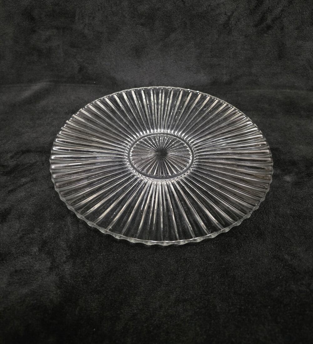 Vintage Ribbed Clear Glass Serving Platter, 13-Inch